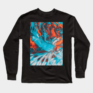 Turquoise and Red Pouring Long Sleeve T-Shirt